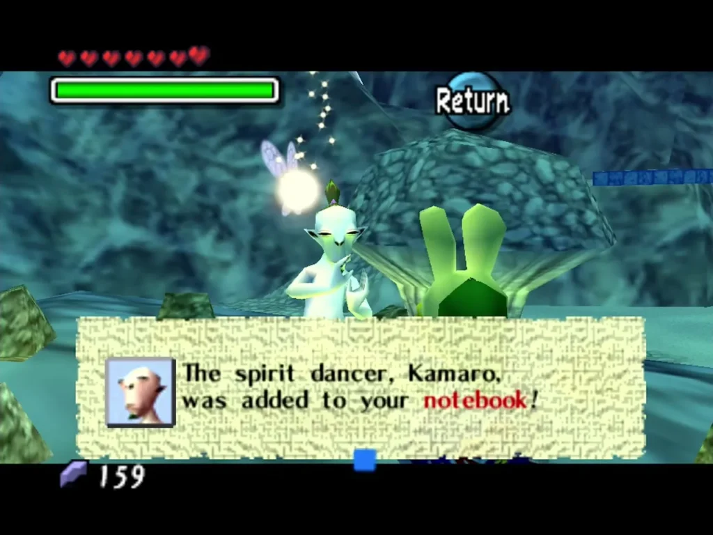 Kamaro the spirit dancer glowing beside a green rock as the box says he was added to the notebook Kamaro the spirit dancer glowing beside a green rock as the box says he was added to the notebook