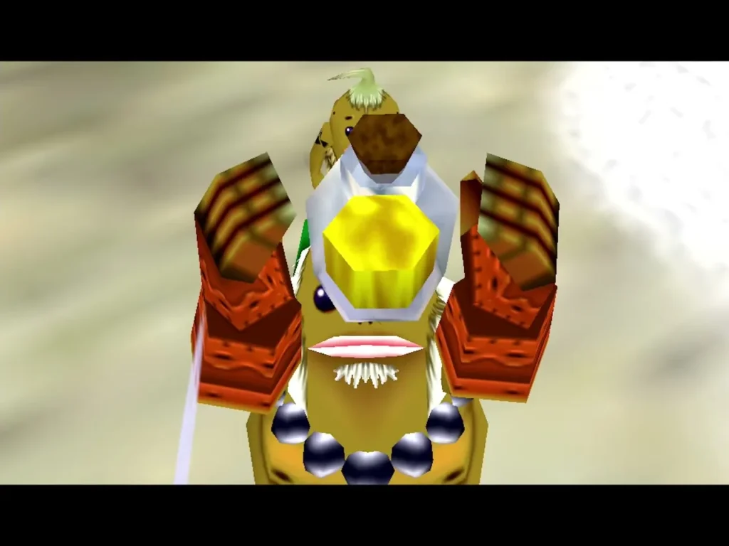 Goron Link holding up the bottle of Gold Dust won from the Goron Racetrack Goron Link holding up the bottle of Gold Dust won from the Goron Racetrack