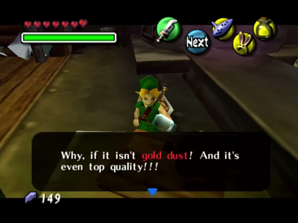 Link at the Mountain Smithy counter as the smith calls his gold dust top quality Link at the Mountain Smithy counter as the smith calls his gold dust top quality