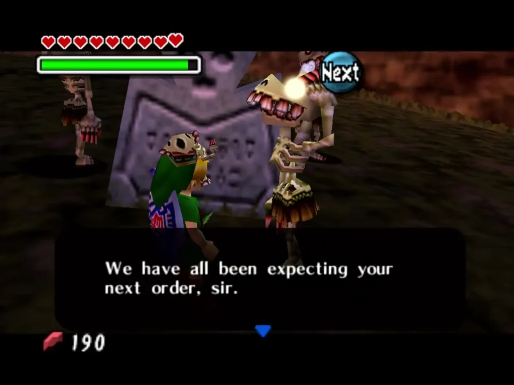 Link in the Captain's Hat beside a tombstone as a Stalchild says they have been expecting his next order Link in the Captain's Hat beside a tombstone as a Stalchild says they have been expecting his next order