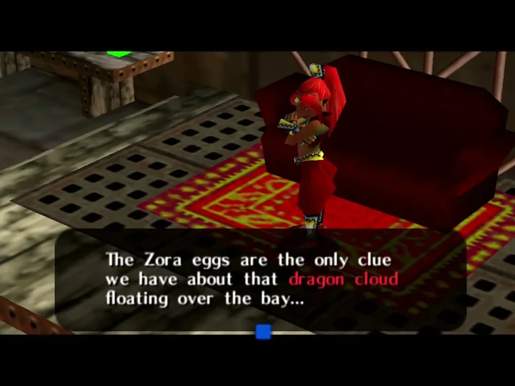 Aveil on her couch saying the Zora eggs are the only clue about the dragon cloud over the bay Aveil on her couch saying the Zora eggs are the only clue about the dragon cloud over the bay