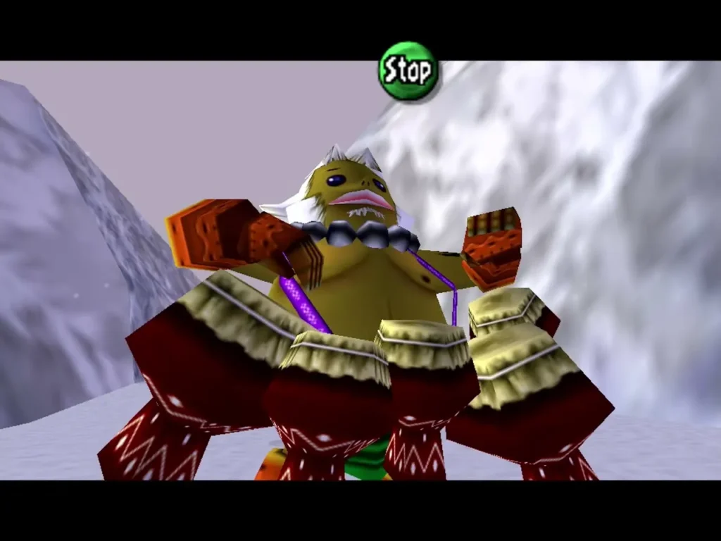 The huge Goron on the Snowhead path flexing his arms in the snow The huge Goron on the Snowhead path flexing his arms in the snow