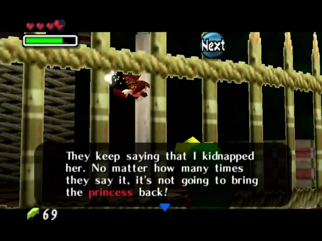 Caged monkey behind rope bars in the Deku Palace insisting that everyone keeps saying he kidnapped the princess Caged monkey behind rope bars in the Deku Palace insisting that everyone keeps saying he kidnapped the princess