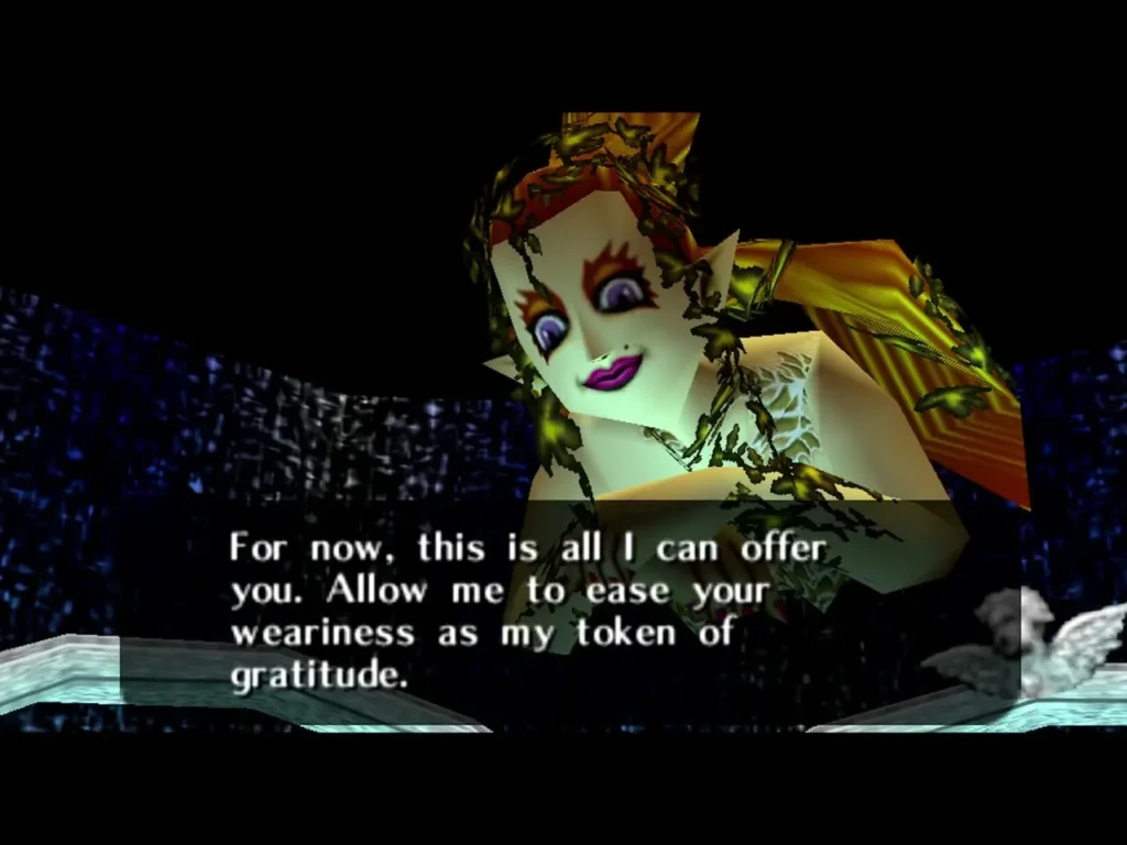 The Great Fairy of Clock Town offering her token of gratitude to Link The Great Fairy of Clock Town offering her token of gratitude to Link