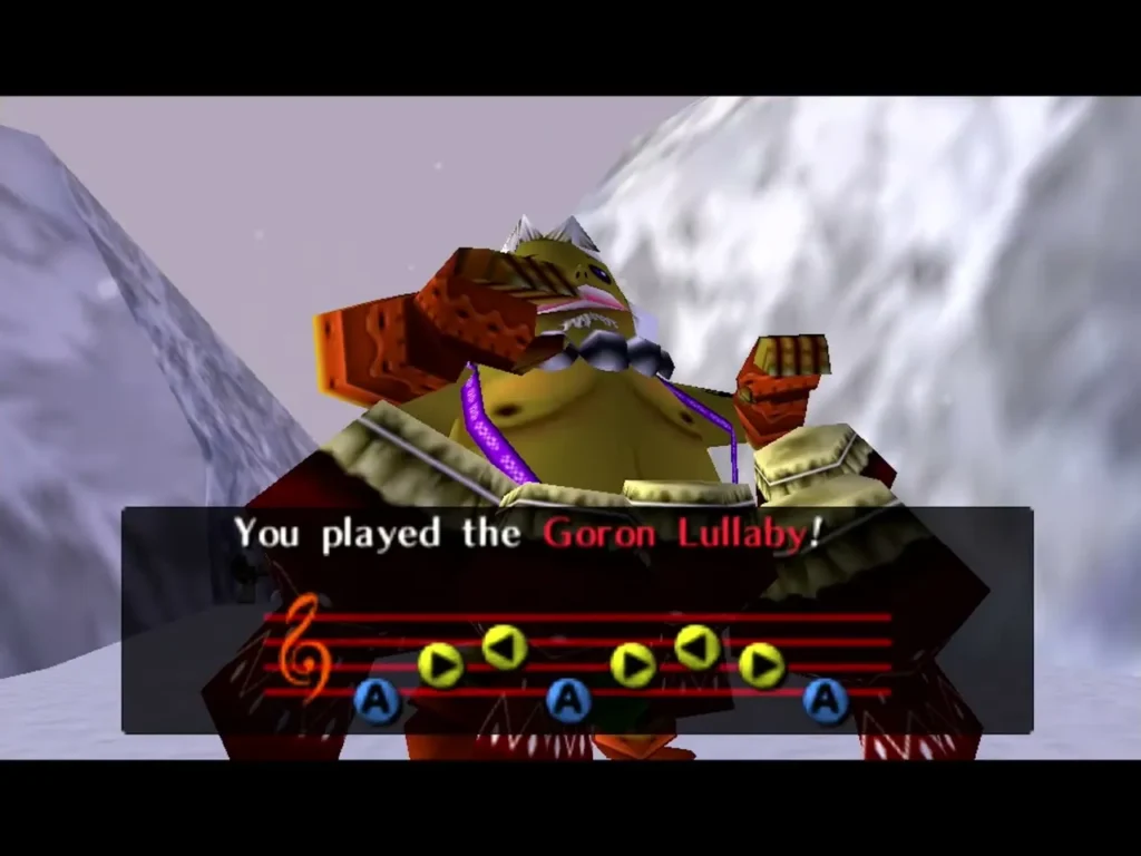The Goron Lullaby notes and the message that Link played it before the huge Goron on Snowhead The Goron Lullaby notes and the message that Link played it before the huge Goron on Snowhead