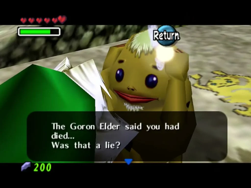 A bearded Goron in Snowhead tells Link that the Goron Elder said he had died A bearded Goron in Snowhead tells Link that the Goron Elder said he had died