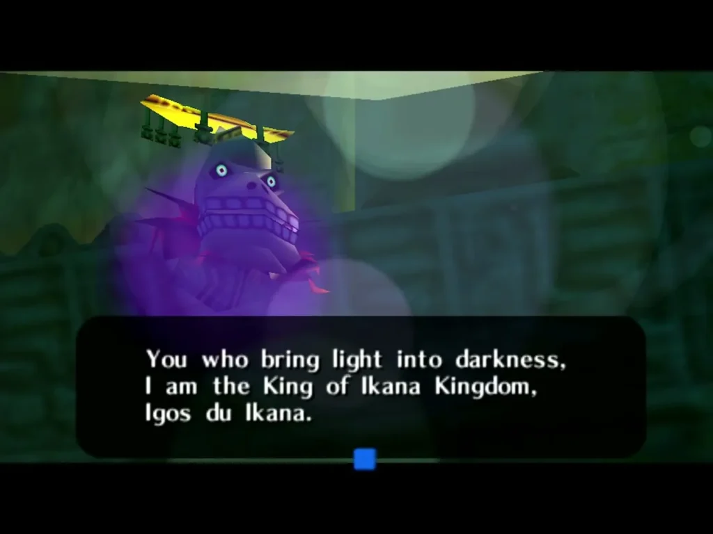 Igos du Ikana, a purple-faced skeletal king, introduces himself as King of Ikana Kingdom Igos du Ikana, a purple-faced skeletal king, introduces himself as King of Ikana Kingdom