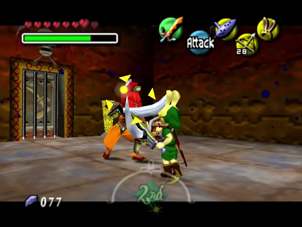 Link in the Bunny Hood trading sword blows with a Gerudo pirate guard inside the fortress Link in the Bunny Hood trading sword blows with a Gerudo pirate guard inside the fortress