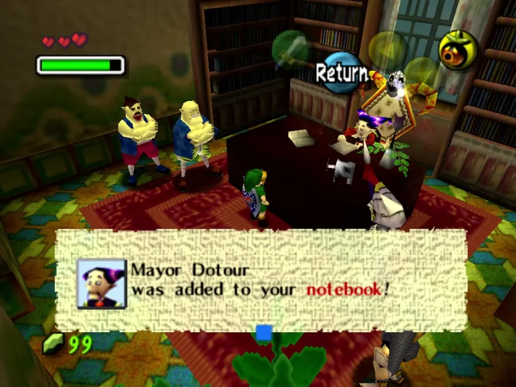 Mayor Dotour's notebook entry box shown as Link meets him in the study Mayor Dotour's notebook entry box shown as Link meets him in the study