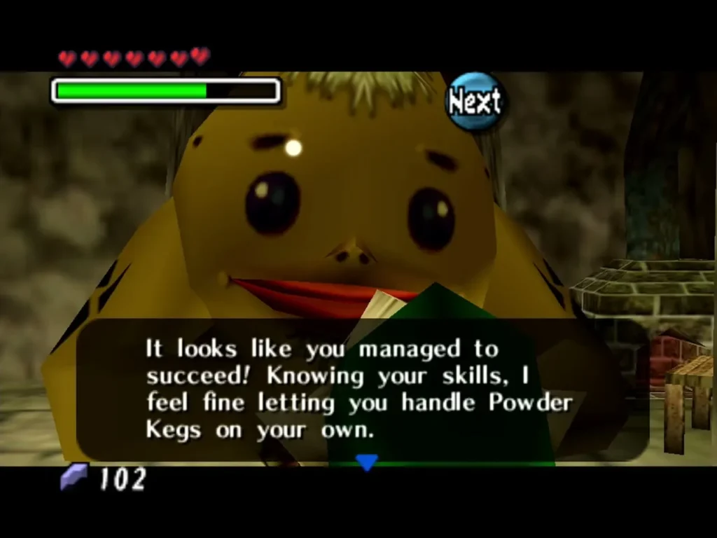 The Goron Powder Keg seller telling Link he managed to succeed and may handle Powder Kegs alone The Goron Powder Keg seller telling Link he managed to succeed and may handle Powder Kegs alone