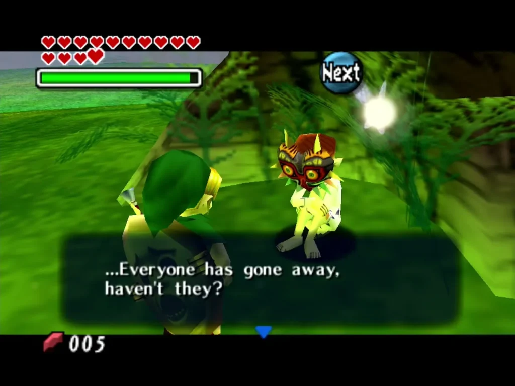 The fifth Moon Child in Majora's Mask by a tree says everyone has gone away The fifth Moon Child in Majora's Mask by a tree says everyone has gone away
