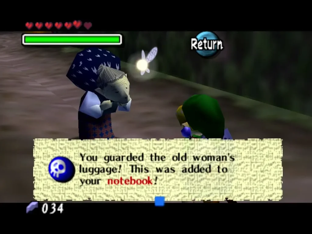 Old Lady beside Link as the box says he guarded her luggage and it was added to his notebook Old Lady beside Link as the box says he guarded her luggage and it was added to his notebook