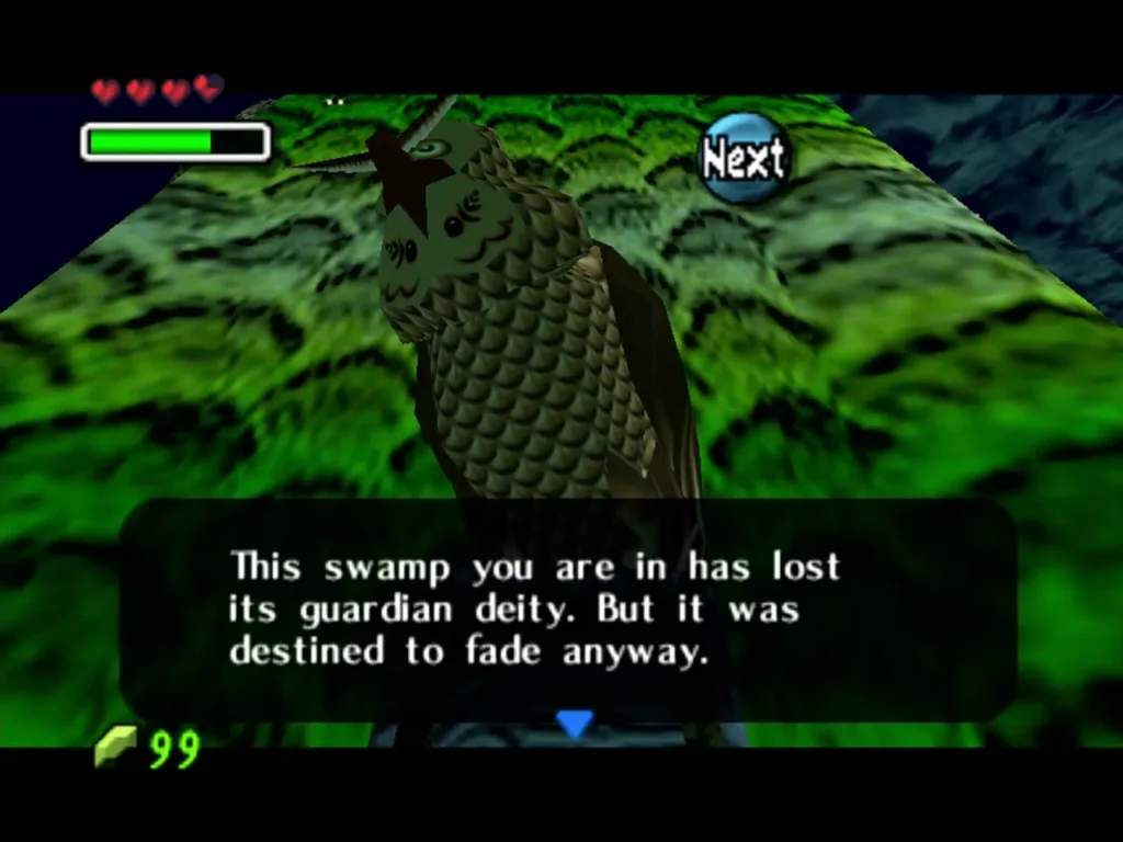 The owl Kaepora Gaebora says the swamp has lost its guardian deity but was destined to fade anyway The owl Kaepora Gaebora says the swamp has lost its guardian deity but was destined to fade anyway