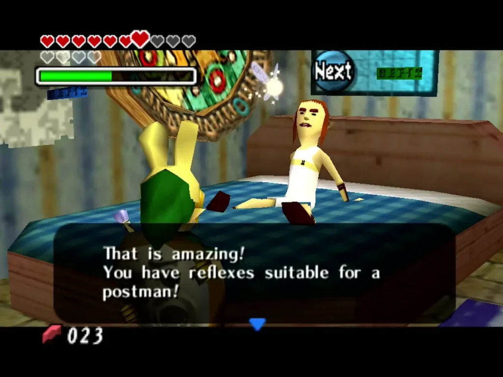 The Postman in bed says Link has reflexes suitable for a postman The Postman in bed says Link has reflexes suitable for a postman