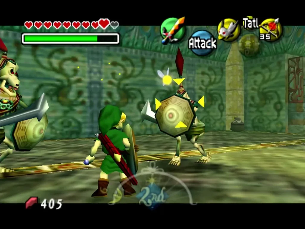 Link fights shielded Stalchildren on the path of Captain Keeta's race in Ikana Graveyard Link fights shielded Stalchildren on the path of Captain Keeta's race in Ikana Graveyard