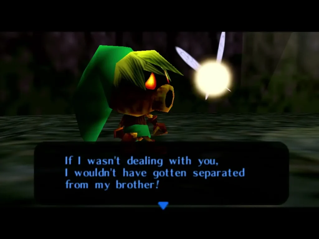 Tatl in the dark woods complaining that she would not have been separated from her brother if not for Link Tatl in the dark woods complaining that she would not have been separated from her brother if not for Link