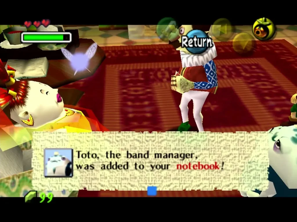 Notebook box naming Toto, the band manager, after Link meets him Notebook box naming Toto, the band manager, after Link meets him