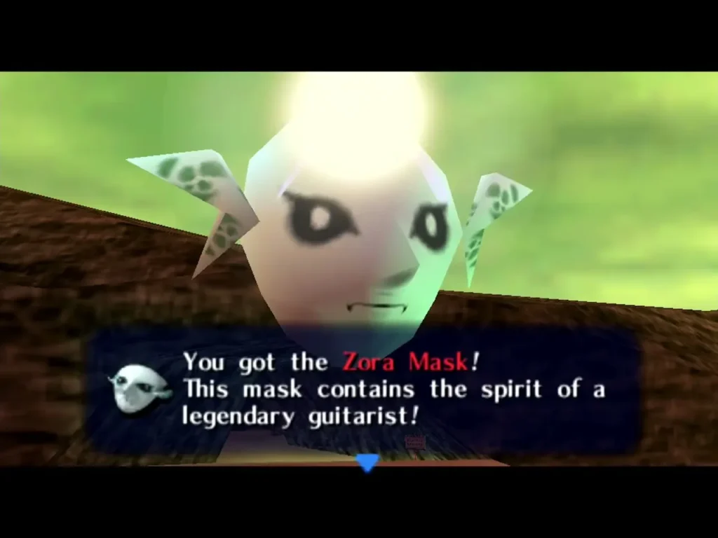 The Zora Mask shown under a box saying it contains the spirit of a legendary guitarist The Zora Mask shown under a box saying it contains the spirit of a legendary guitarist