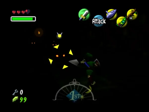 Link slashes at a cluster of Black Boes whose orange eyes glow in the dark Woodfall Temple room Link slashes at a cluster of Black Boes whose orange eyes glow in the dark Woodfall Temple room