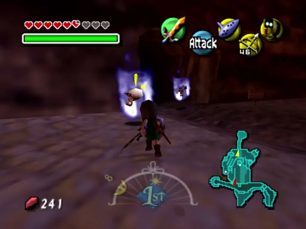 Two Blue Bubbles, flying skulls wrapped in blue flame, float in front of Link on the Ikana road Two Blue Bubbles, flying skulls wrapped in blue flame, float in front of Link on the Ikana road