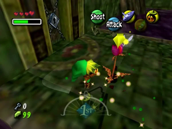 Deku Link beside a Deku Baba with a pink bulb on a tall stalk in a Woodfall Temple chamber Deku Link beside a Deku Baba with a pink bulb on a tall stalk in a Woodfall Temple chamber