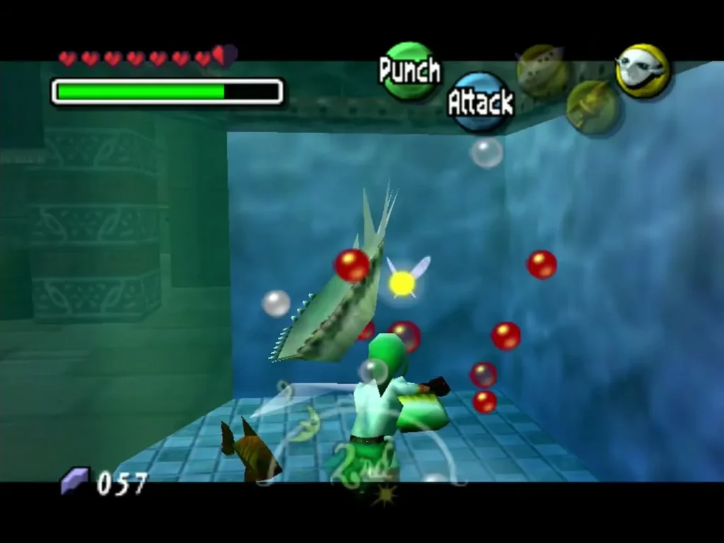 A Shell Blade opens its spiked shell as Zora Link punches at it in the egg tank A Shell Blade opens its spiked shell as Zora Link punches at it in the egg tank