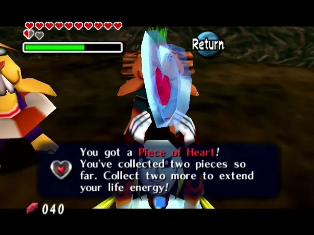 Zora Link holding up the Piece of Heart won from the beaver brothers, the box fully shown Zora Link holding up the Piece of Heart won from the beaver brothers, the box fully shown