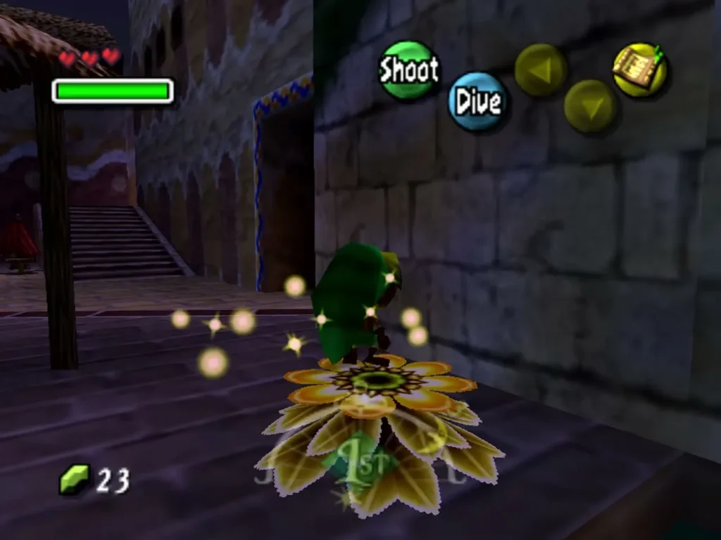 Deku Link standing on a Deku Flower in Clock Town Deku Link standing on a Deku Flower in Clock Town