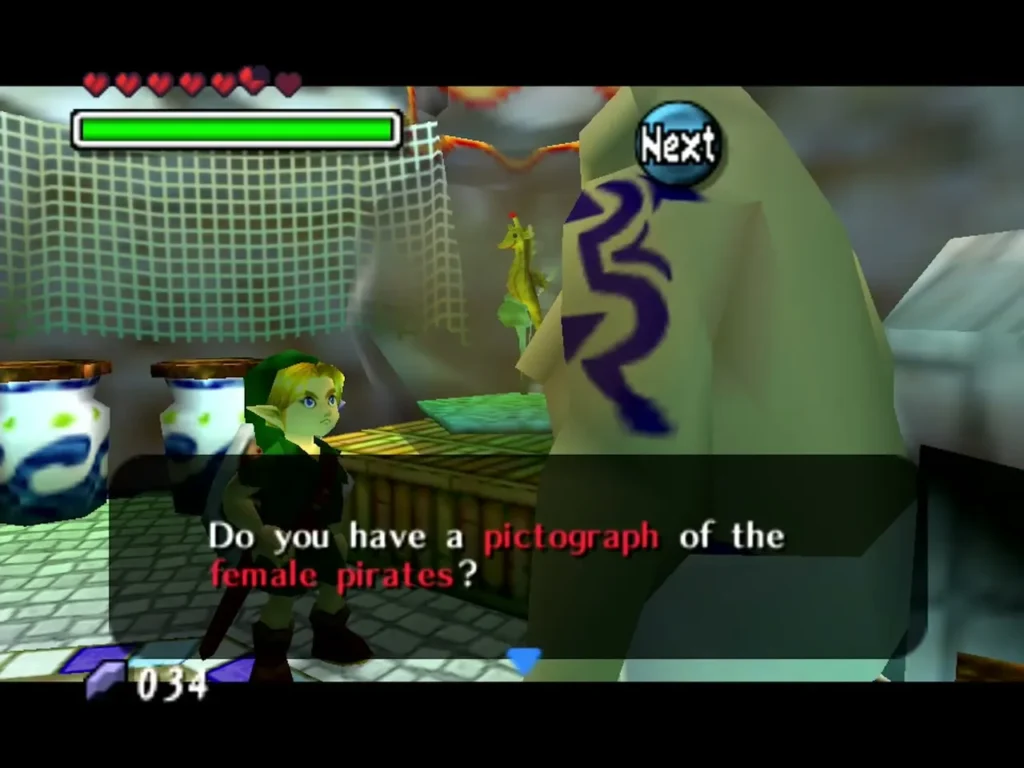 The fisherman asks Link if he has a pictograph of the female pirates The fisherman asks Link if he has a pictograph of the female pirates