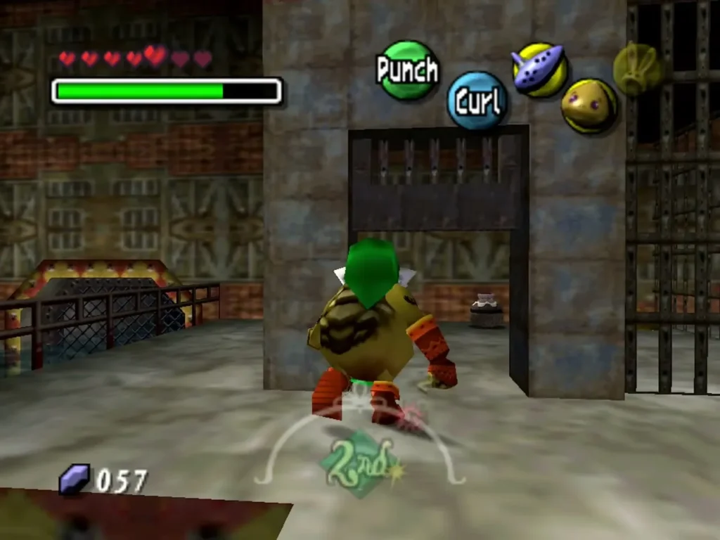 Goron Link standing before a barred cage doorway in the fortress Goron Link standing before a barred cage doorway in the fortress
