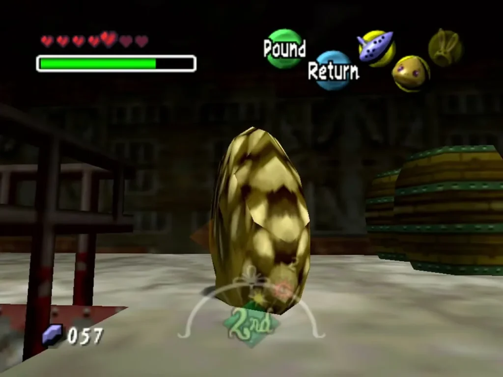 Link curled up as a rolling Goron in the Pirates' Fortress Link curled up as a rolling Goron in the Pirates' Fortress