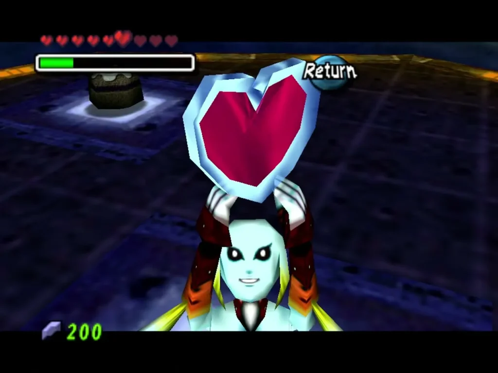 Zora Link holds up the Heart Container after Gyorg is defeated Zora Link holds up the Heart Container after Gyorg is defeated