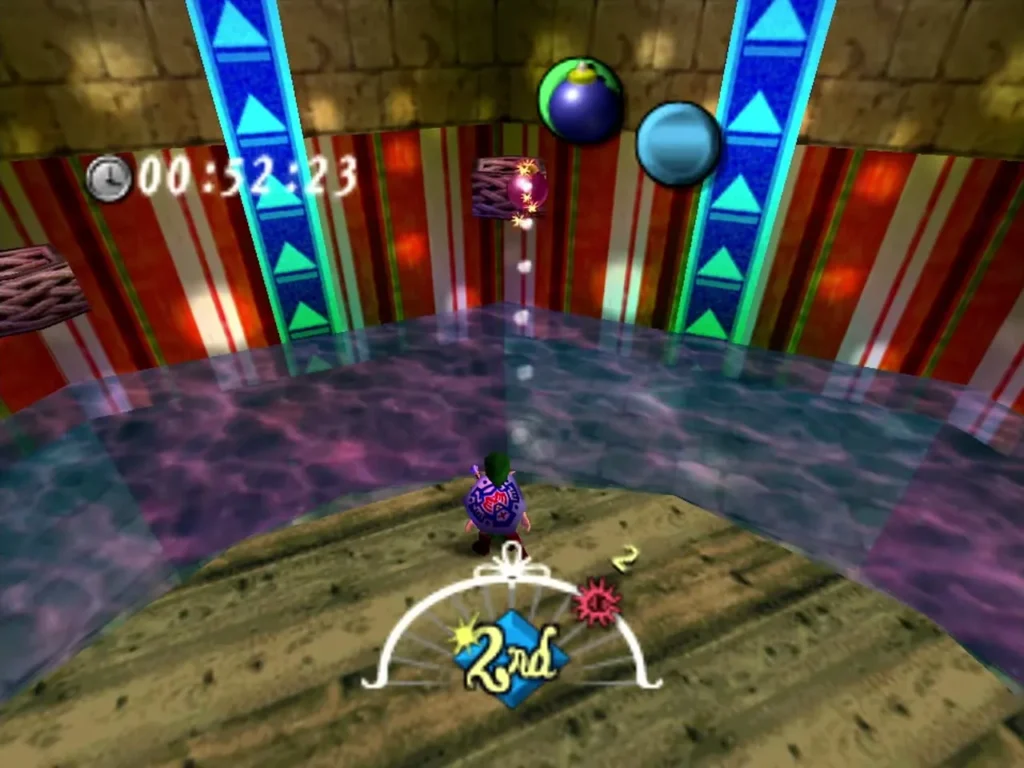 Link stands on the checkered stage of Honey and Darling's shop with the game timer counting at the top left Link stands on the checkered stage of Honey and Darling's shop with the game timer counting at the top left