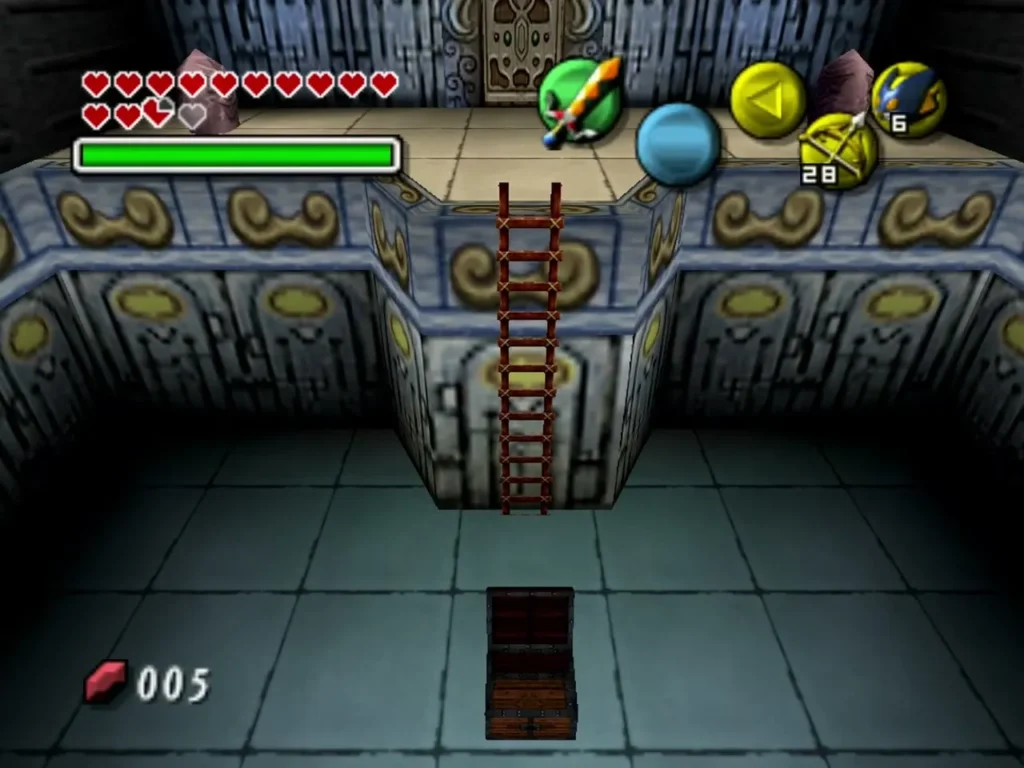 A ladder rises beside a chest in a blue-stone room of the Link Trial A ladder rises beside a chest in a blue-stone room of the Link Trial