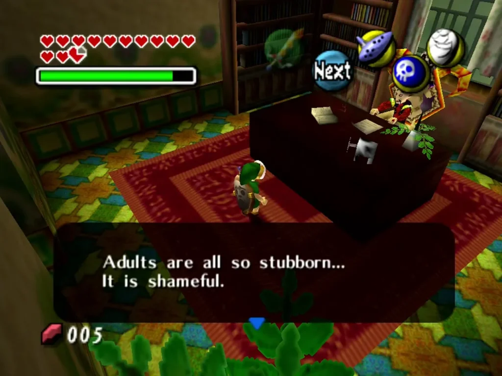 Link in the Mayor office, the message box reading Adults are all so stubborn, it is shameful Link in the Mayor office, the message box reading Adults are all so stubborn, it is shameful