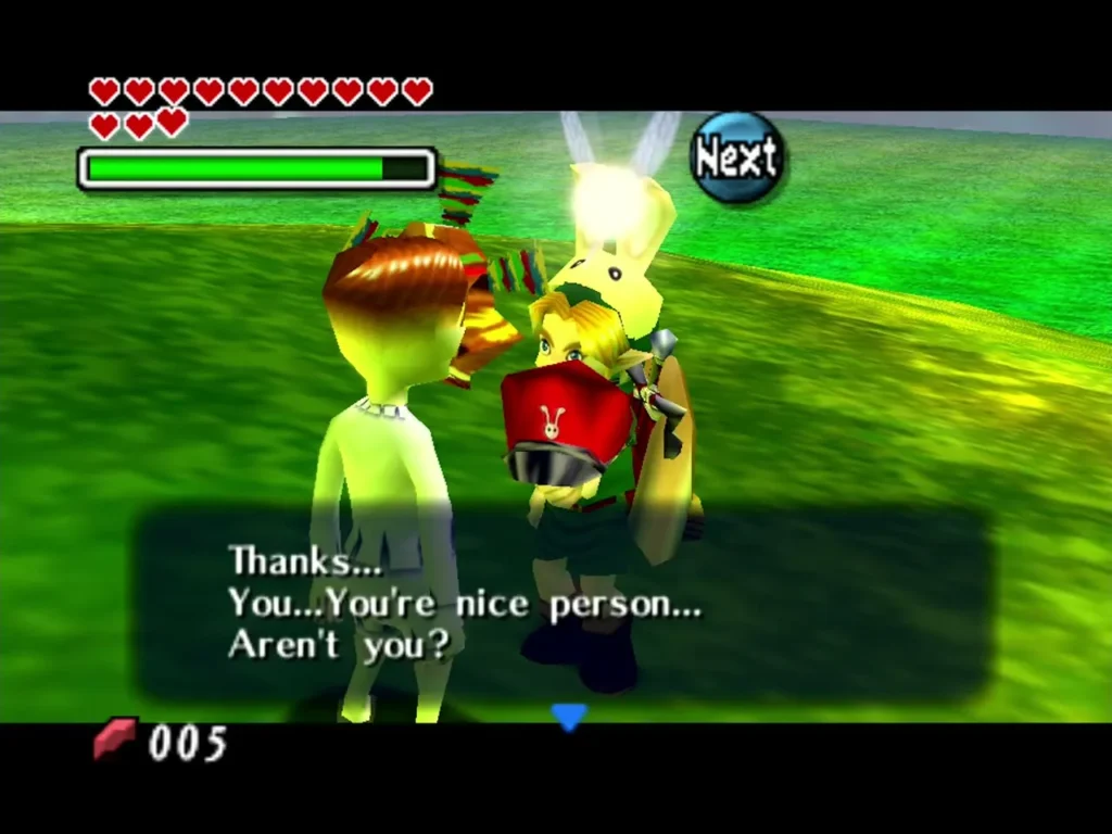 The child wearing Odolwa's Remains thanks Link on the Moon, calling him a nice person The child wearing Odolwa's Remains thanks Link on the Moon, calling him a nice person