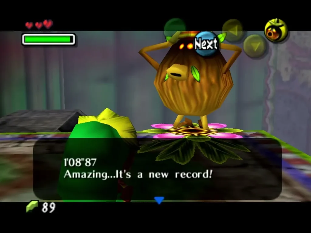 Deku Scrub host announcing a new record time of just over one minute eight seconds to Link Deku Scrub host announcing a new record time of just over one minute eight seconds to Link