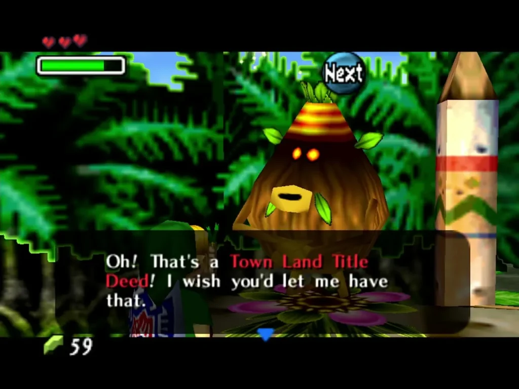 The Business Scrub on his Deku Flower says he wishes Link would let him have that Town Land Title Deed The Business Scrub on his Deku Flower says he wishes Link would let him have that Town Land Title Deed