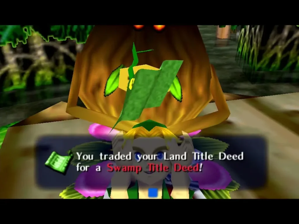 Link in front of the Business Scrub under the message that he traded his Land Title Deed for a Swamp Title Deed Link in front of the Business Scrub under the message that he traded his Land Title Deed for a Swamp Title Deed