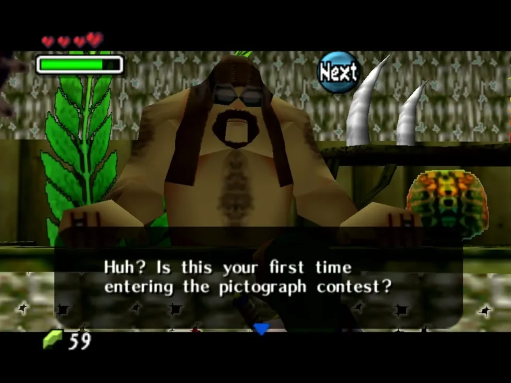 The Tourist Center guide asking whether this is Link's first time entering the pictograph contest The Tourist Center guide asking whether this is Link's first time entering the pictograph contest