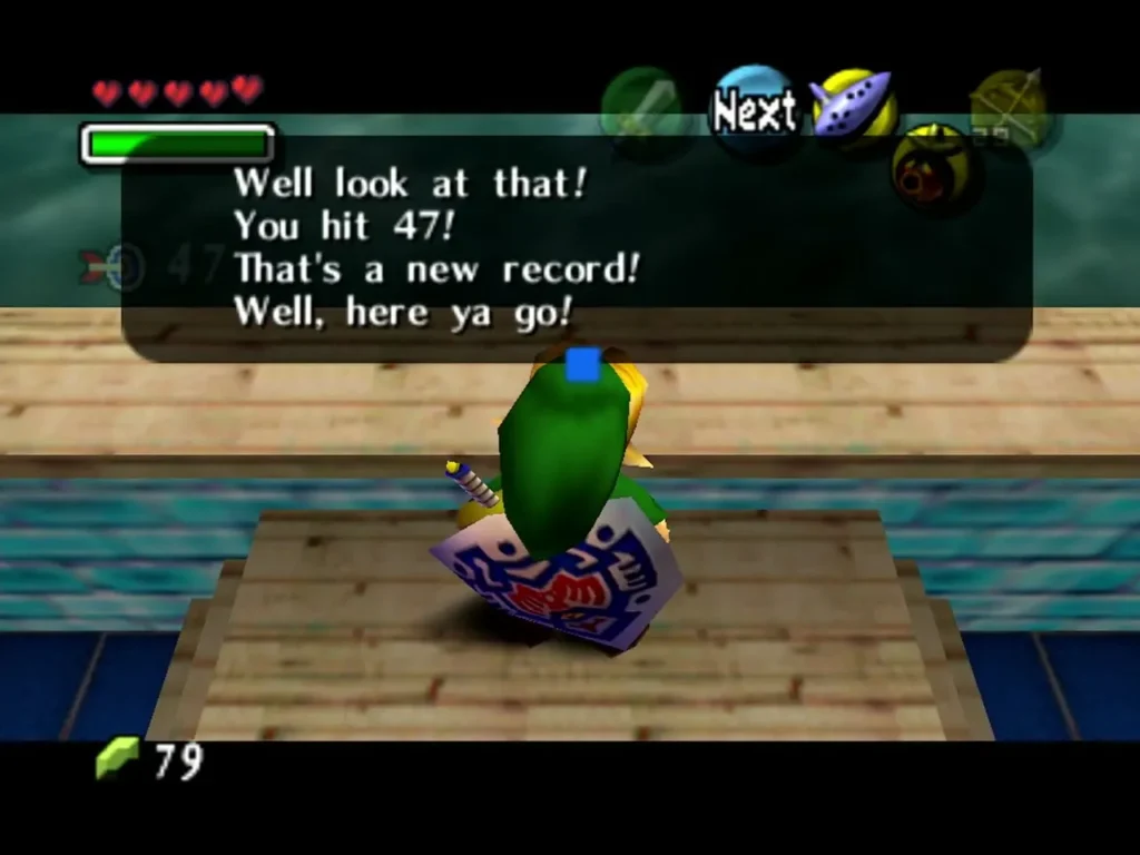 Gallery keeper telling Link he hit 47 and set a new record on the Town Shooting Gallery platform Gallery keeper telling Link he hit 47 and set a new record on the Town Shooting Gallery platform