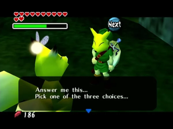 Keaton telling Link to pick one of the three choices before the next question