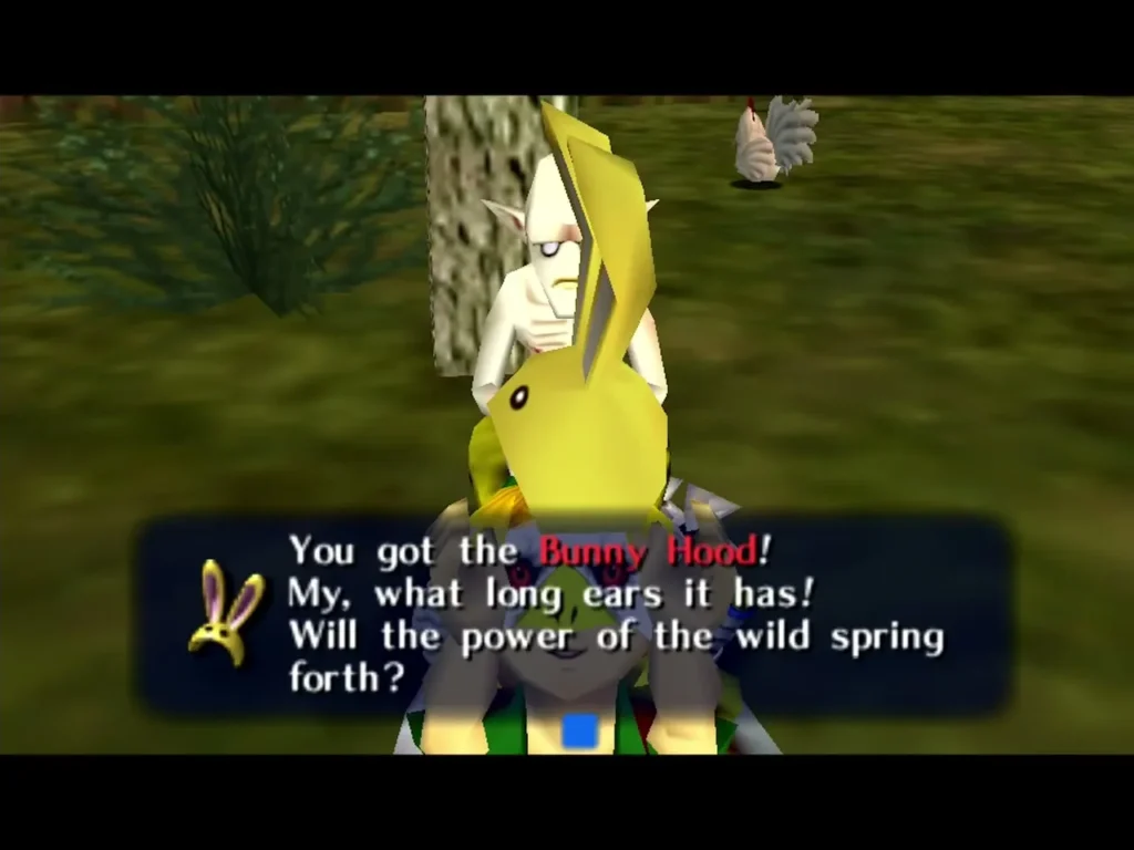 Link wearing the Bunny Hood with the You got the Bunny Hood message box