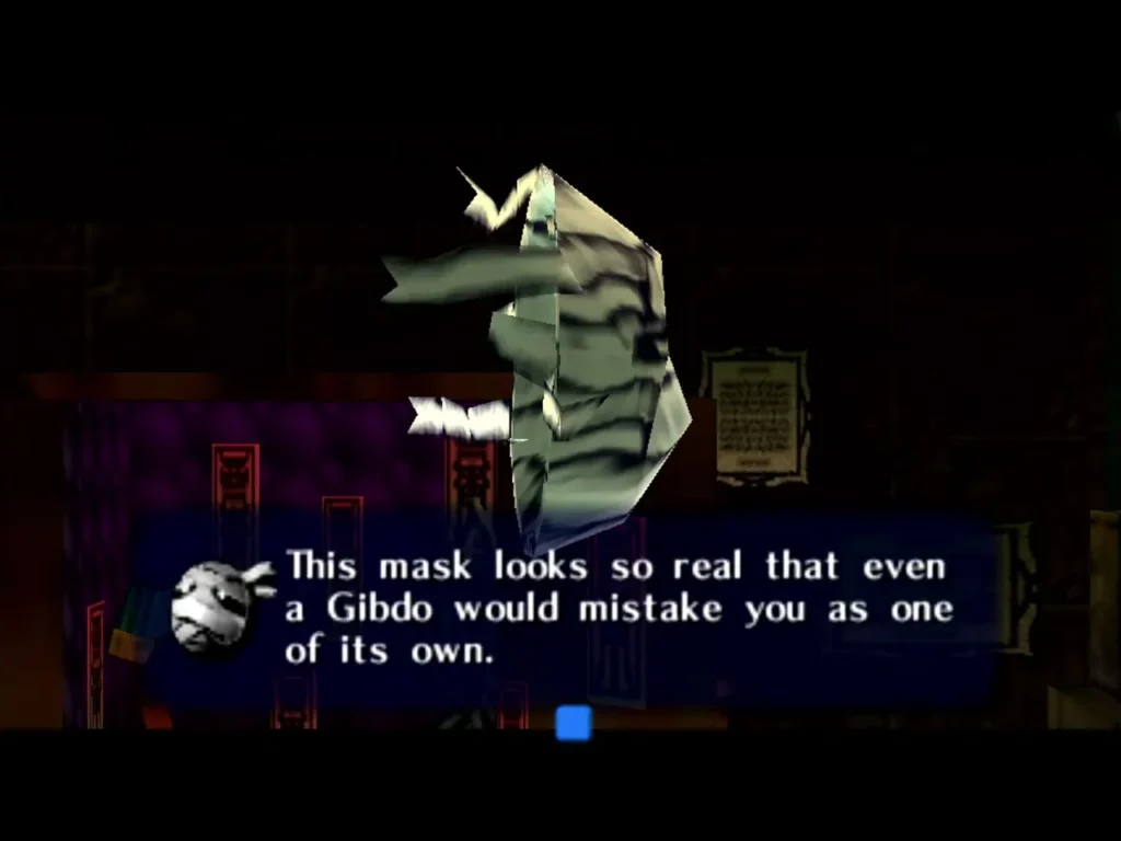 Gibdo Mask with the message about Gibdos mistaking Link for one of their own