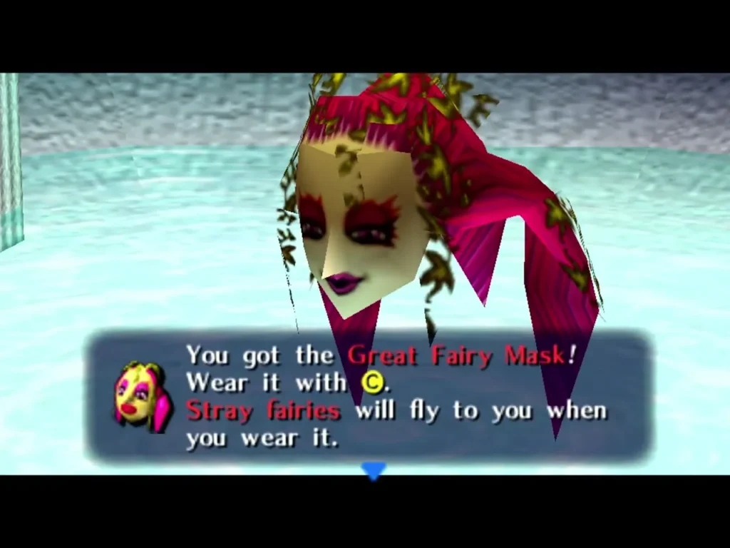 Great Fairy above the You got the Great Fairy Mask message box