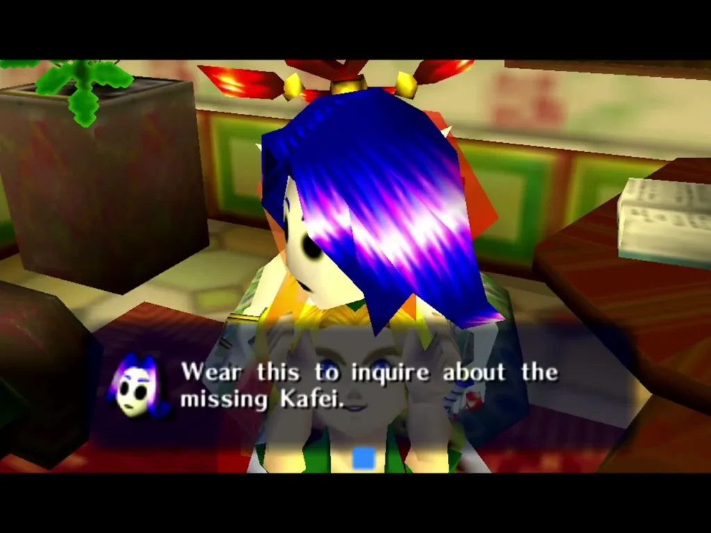 Link wearing Kafei's Mask with the Wear this to inquire message