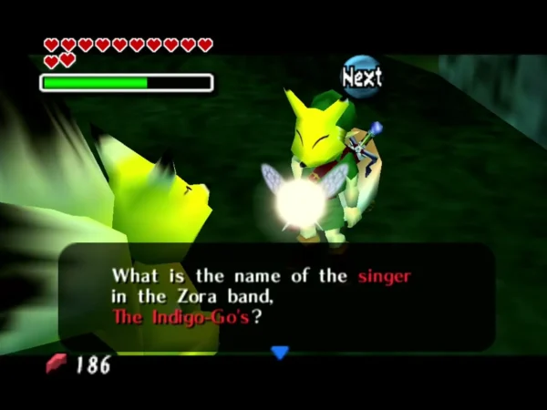 The Keaton fox asks Link in the Keaton Mask the name of the Zora band singer in its quiz