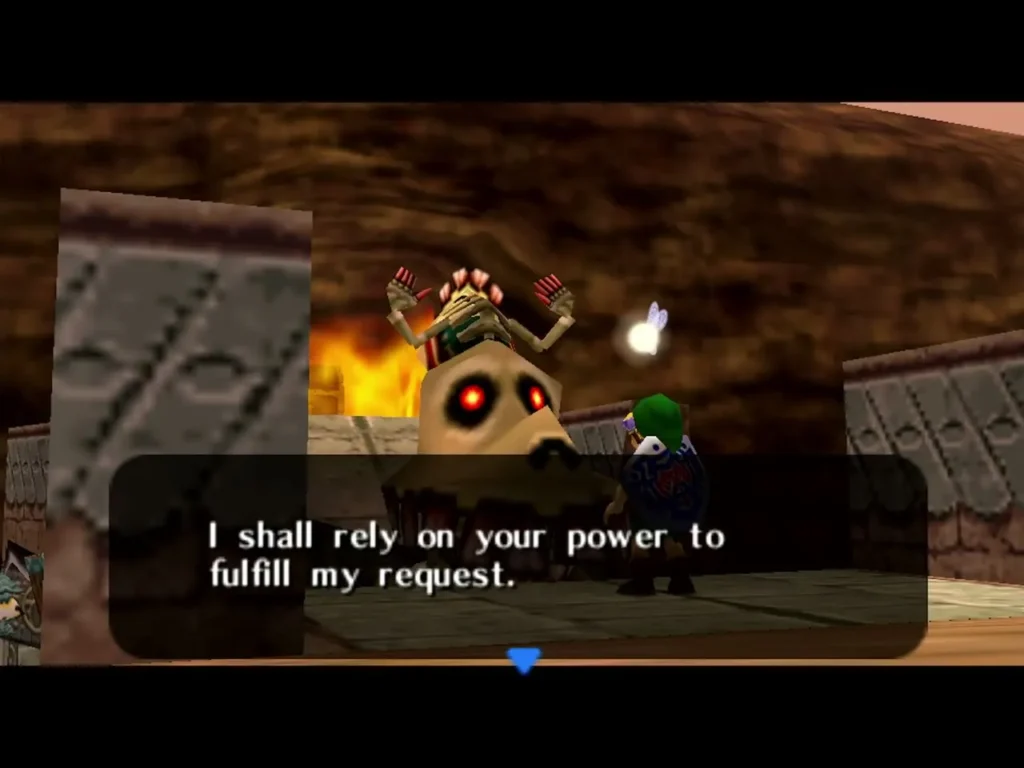 Captain Keeta spirit says he will rely on Link power to fulfill his request, fire burning behind him