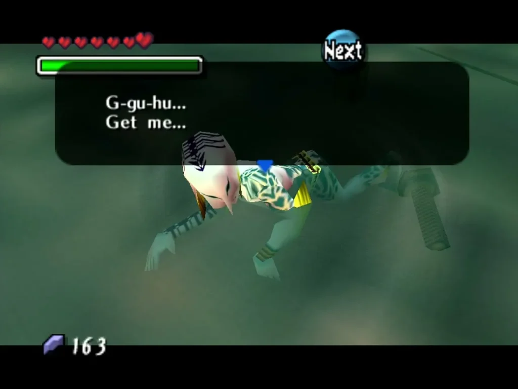 Mikau the Zora floating hurt in the sea, calling for help