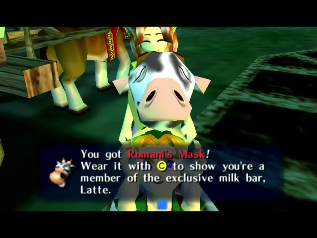 Romani's Mask with the Latte milk bar message box